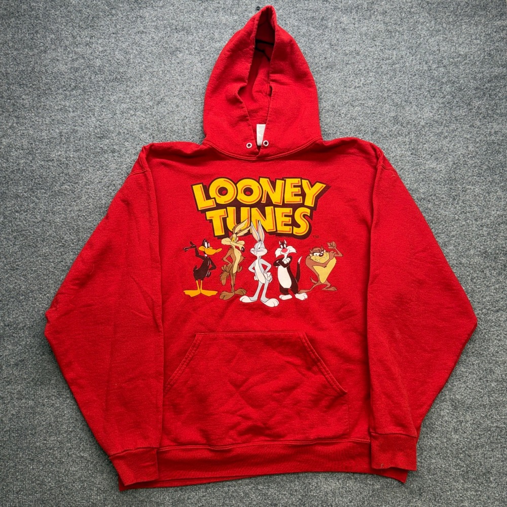 Jerzees NuBlend Looney Tunes Graphic Hoodie Red Mens XL Bugs Bunny Daffy Duck